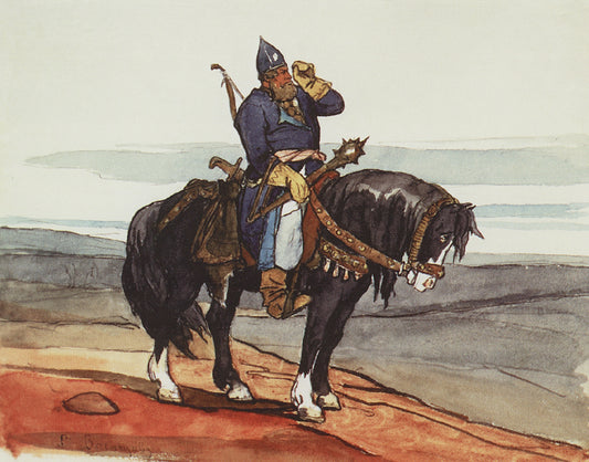 Knight on Horseback, vintage artwork by Viktor Mikhaylovich Vasnetsov, 12x8" (A4) Poster