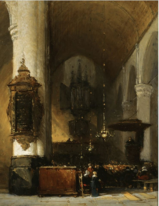 Interior of the Grote Kerk, Leiden, vintage artwork by Johannes Bosboom, A3 (16x12") Poster Print