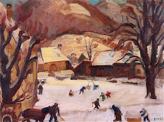 Landscape in Winter, vintage artwork by Jules-Emile Zingg, 12x8" (A4) Poster