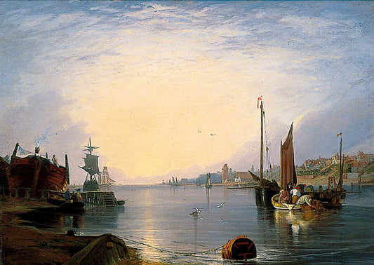 Gorleston Harbour, Norfolk, vintage artwork by Alfred Stannard, A3 (16x12") Poster Print