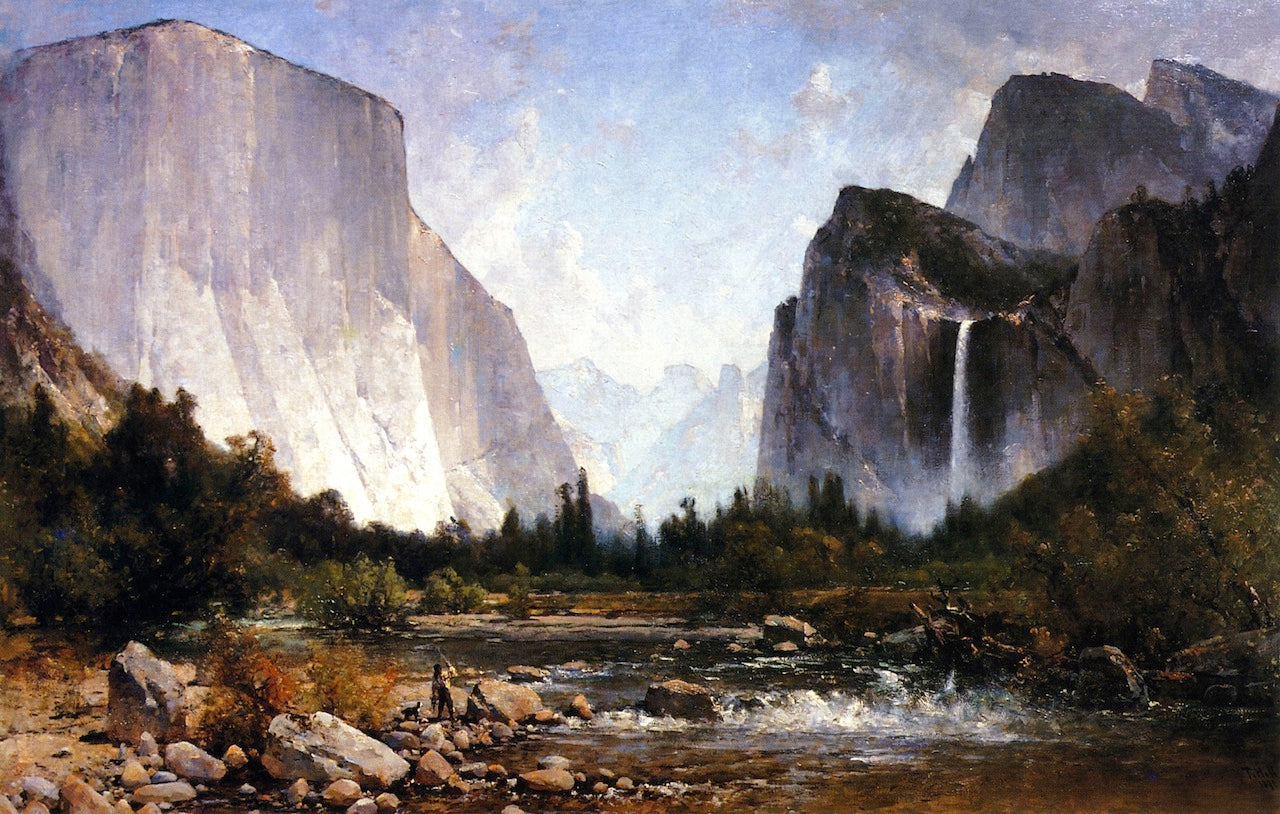 Fishing the Merced River, vintage artwork by Thomas Hill, 12x8" (A4) Poster