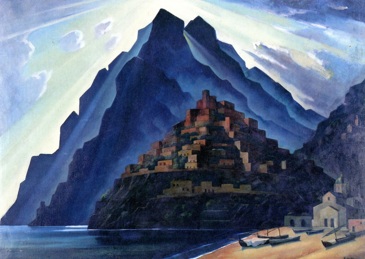 Positano, vintage artwork by Adolf Erbslöh, 12x8" (A4) Poster