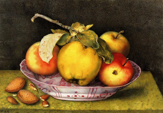 Plate with Apples and Almonds, vintage artwork by Giovanna Garzoni, 12x8" (A4) Poster