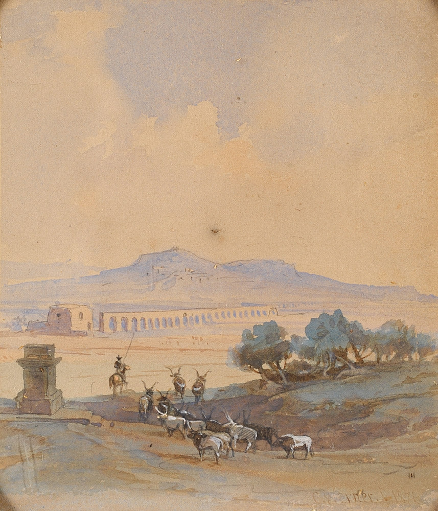 Campagna Landscape with Aqueduct, vintage artwork by Carl Friedrich Heinrich Werner, A3 (16x12") Poster Print