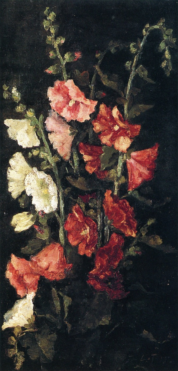 Hollyhocks, vintage artwork by John La Farge, 12x8" (A4) Poster