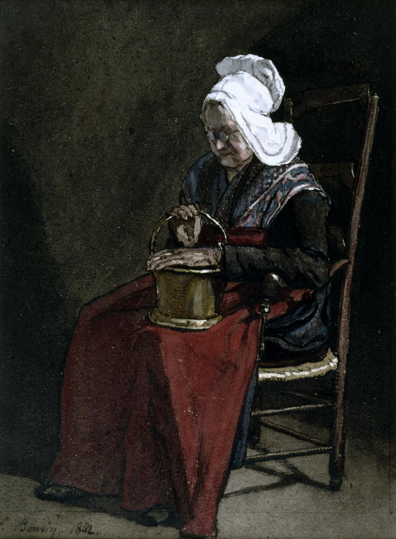 Old Woman with Copper Pot, vintage artwork by François Bonvin, A3 (16x12") Poster Print