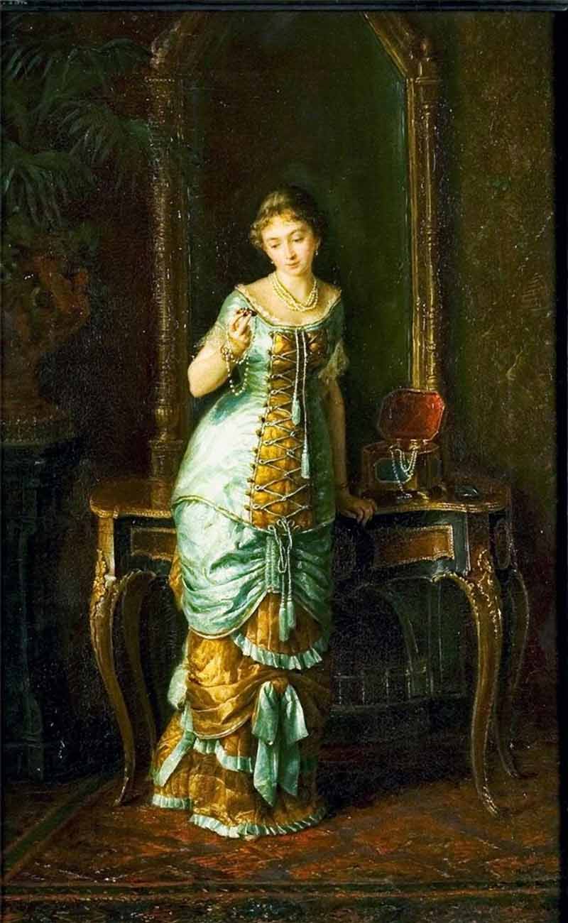 by  the Mirror, vintage artwork by Sergei Gribkov, A3 (16x12") Poster Print