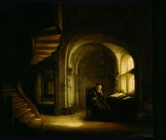 Philosopher with an Open Book, vintage artwork by Attributed to Salomon Koninck, 12x8" (A4) Poster
