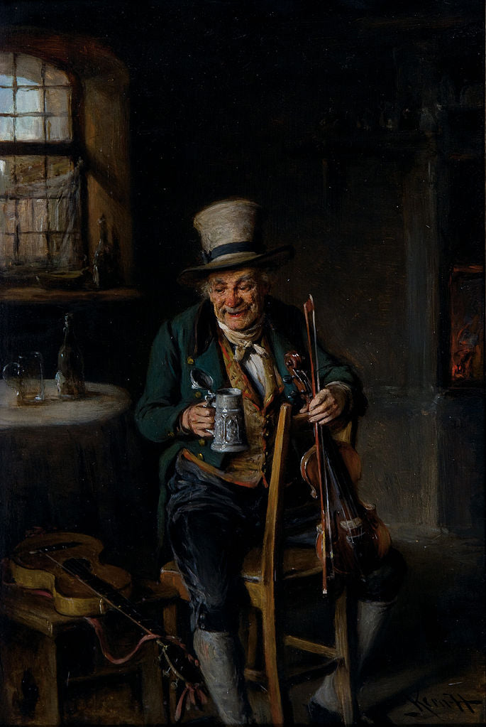Fiddler in the Tavern, vintage artwork by Hermann Kern, 12x8" (A4) Poster