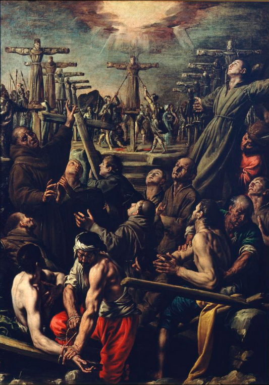The martyrdom of the Franciscan saints in Nagasaki, vintage artwork by Tanzio da Varallo, 12x8" (A4) Poster