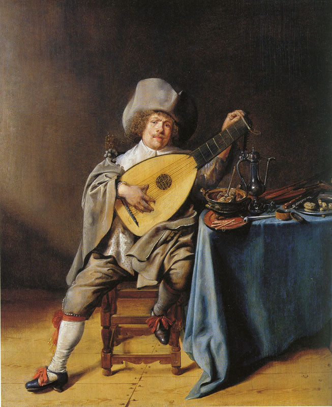 Self-Portrait as a Lute Player, vintage artwork by Jan Miense Molenaer, 12x8" (A4) Poster