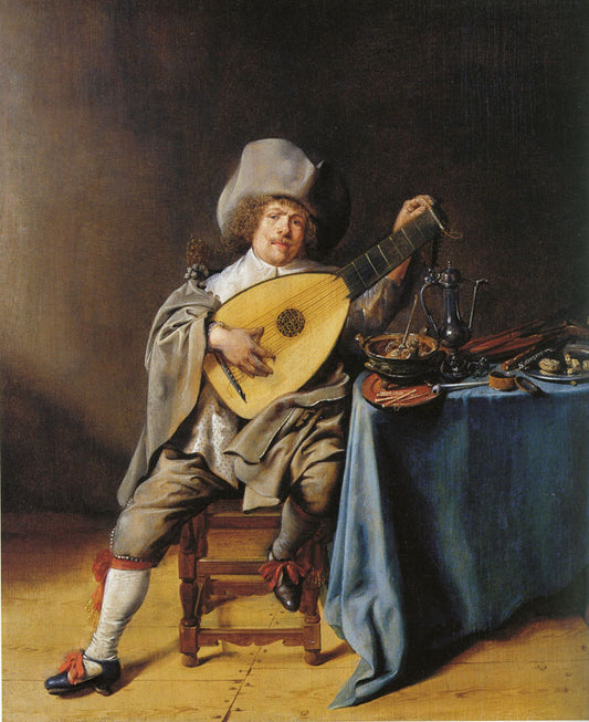 Self-Portrait as a Lute Player, vintage artwork by Jan Miense Molenaer, 12x8" (A4) Poster