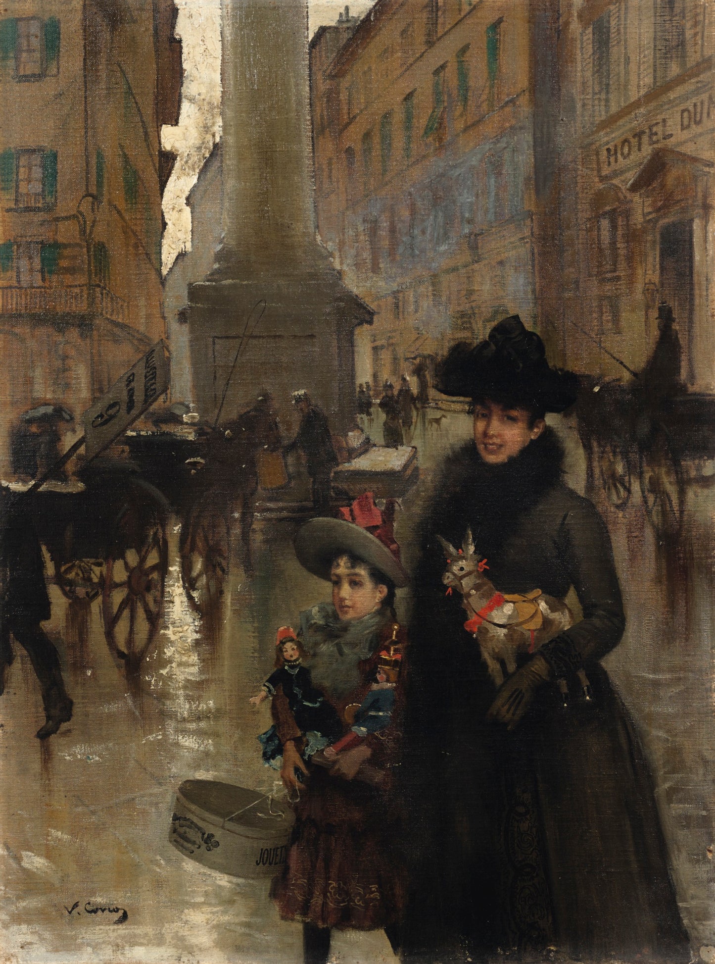Piazza Santa Trinita, Florence by Vittorio Matteo Corcos,A3(16x12")Poster