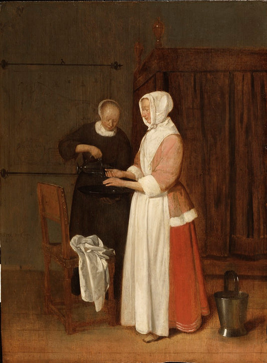 A Woman Washing her Hands, vintage artwork by Quiringh van Brekelenkam, 12x8" (A4) Poster