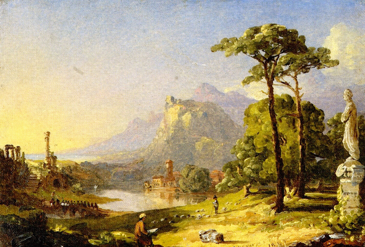 Cranch on a Pedestal in Italy, vintage artwork by Jasper Francis Cropsey, 12x8" (A4) Poster