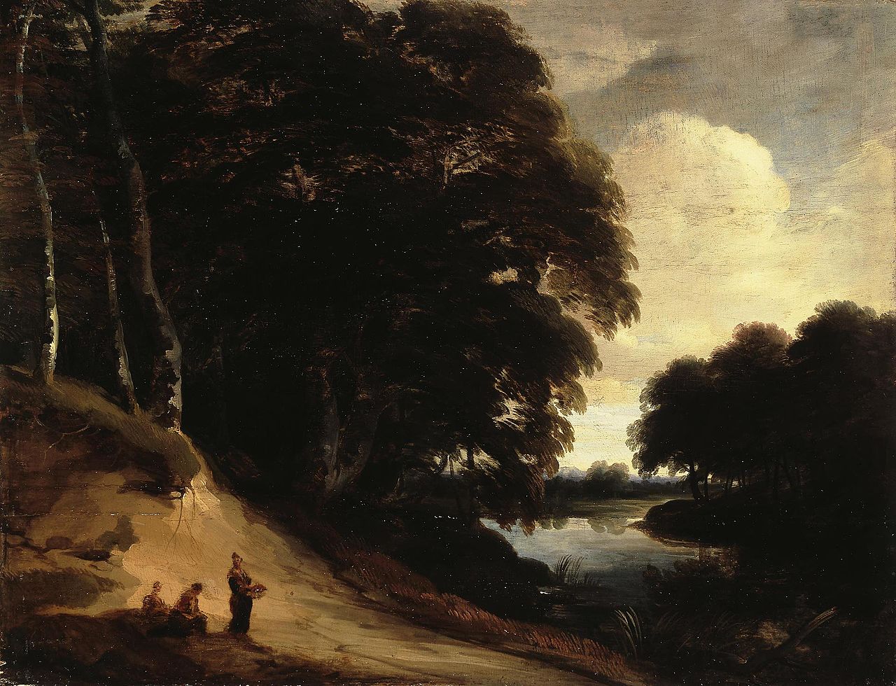 Forest Landscape with a River, vintage artwork by Lodewijk de Vadder, 12x8" (A4) Poster