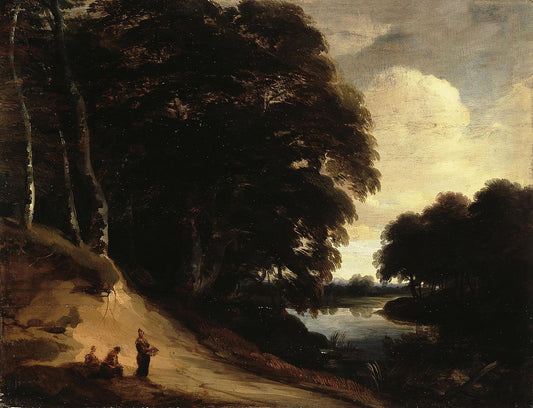Forest Landscape with a River, vintage artwork by Lodewijk de Vadder, 12x8" (A4) Poster