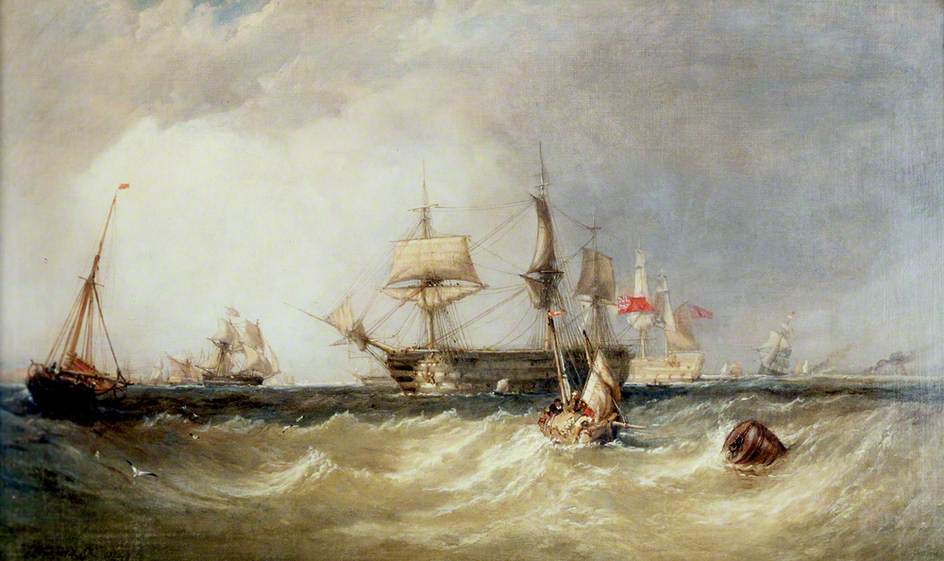 Men-of-War off Portsmouth, Hampshire, vintage artwork by Clarkson Frederick Stanfield, A3 (16x12") Poster Print