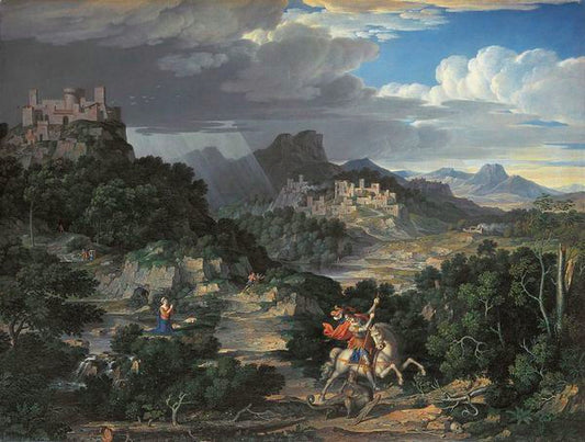 Heroic Landscape with Saint George, vintage artwork by Joseph Anton Koch, 12x8" (A4) Poster