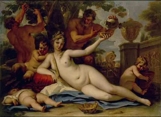 Bacchante and Satyrs, vintage artwork by Sebastiano Ricci, 12x8" (A4) Poster