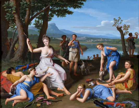 Diana and Her Nymphs at Rest after the Hunt, vintage artwork by Nicolas Colombel, 12x8" (A4) Poster