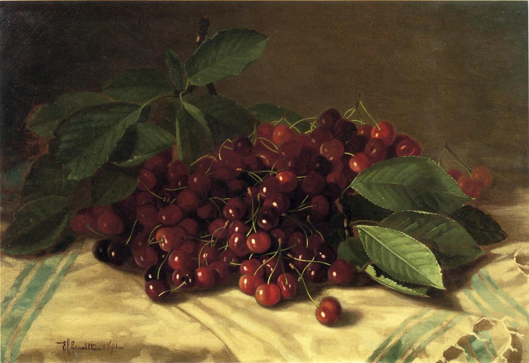 Cherries on a Tabletop, vintage artwork by Edward Chalmers Leavitt, 12x8" (A4) Poster