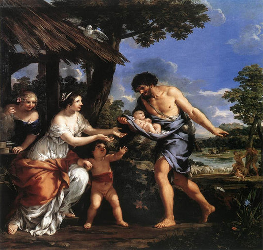 Romulus and Remus Given Shelter by  Faustulus, vintage artwork by Pietro da Cortona, 12x8" (A4) Poster