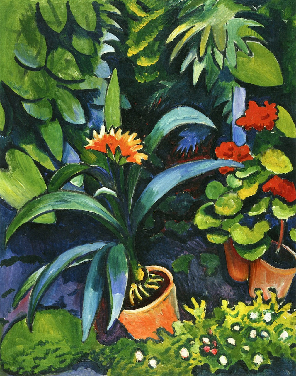 Flowers in the Garden, Clivia and Geraniums, vintage artwork by August Macke, 12x8" (A4) Poster