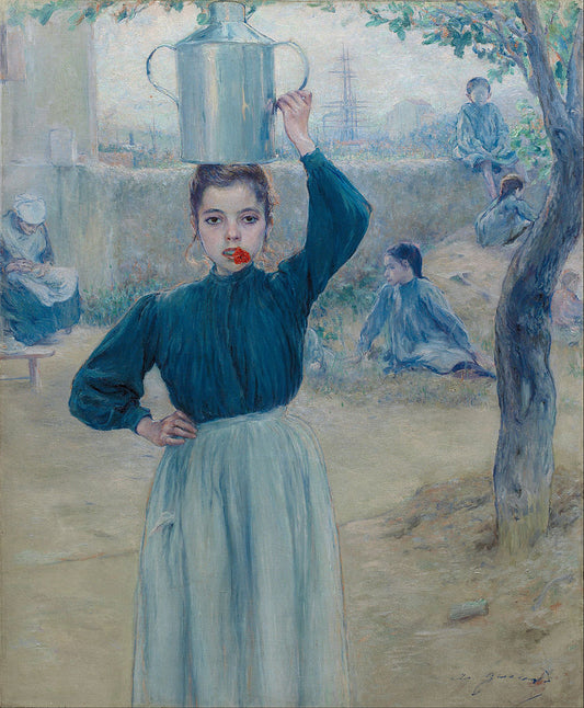 The Little Village Girl with Red Carnation, vintage artwork by Adolfo Guiard, 12x8" (A4) Poster
