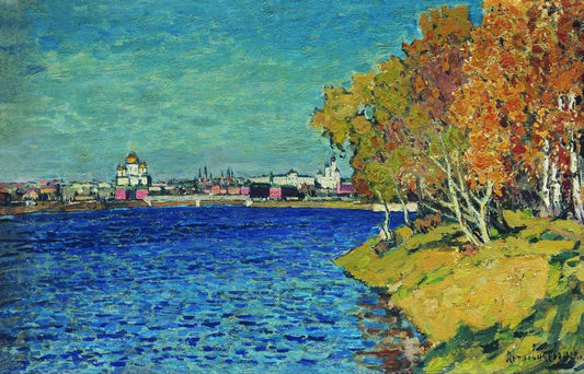 A View of the Cathedral of Christ the Saviour, Moscow, vintage artwork by Petr Petrovichev, 12x8" (A4) Poster