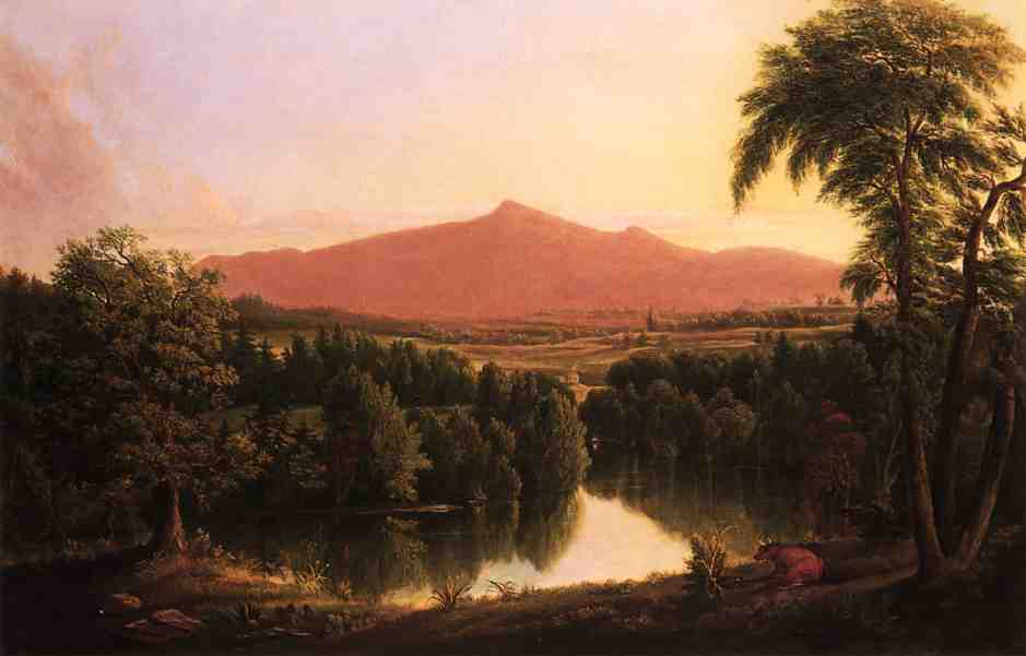 Landscape by  a River with Mountains in the Distance, vintage artwork by Jesse Talbot, A3 (16x12") Poster Print