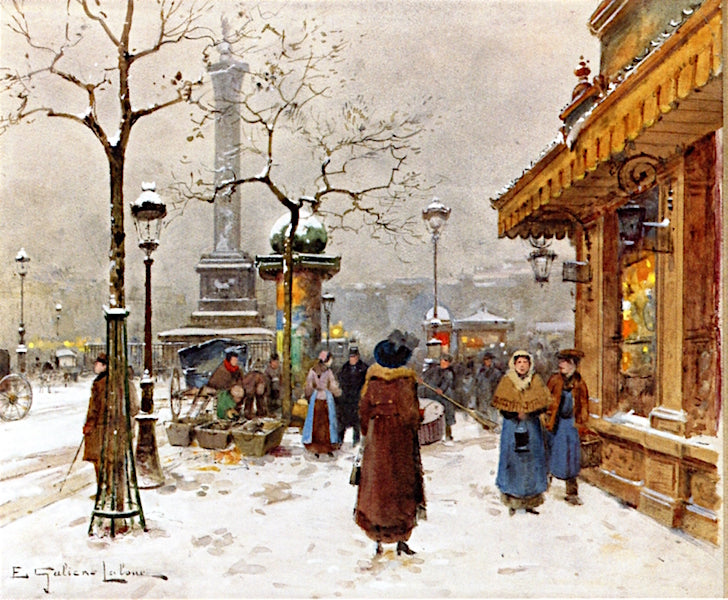 In the Snow, La Bastille by Eugene Galien-Laloue,A3(16x12")Poster