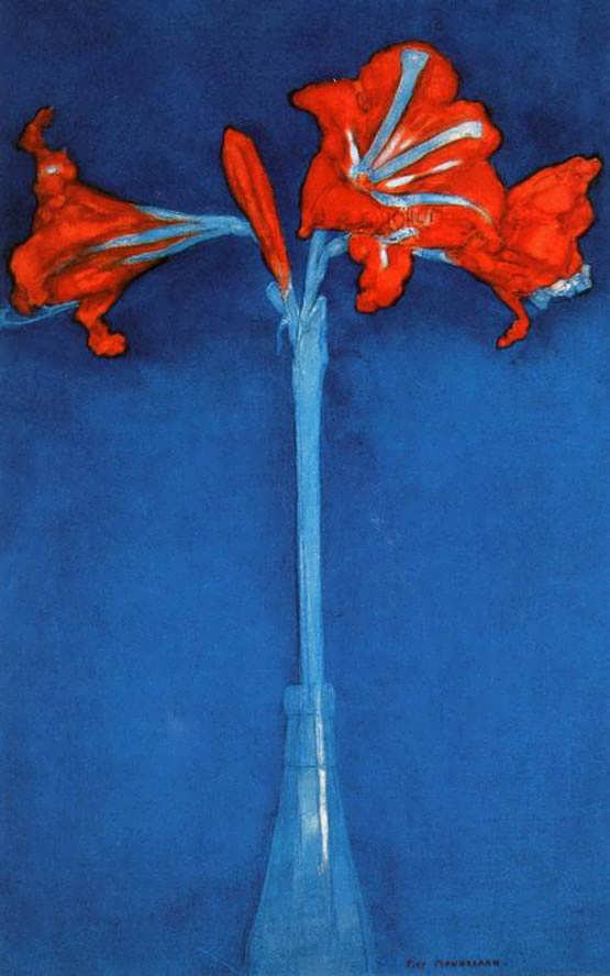 Amaryllis om Blue Background, vintage artwork by Piet Mondriaan, 12x8" (A4) Poster