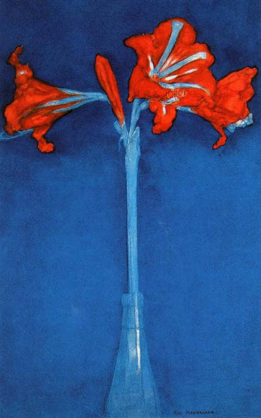 Amaryllis om Blue Background, vintage artwork by Piet Mondriaan, 12x8" (A4) Poster