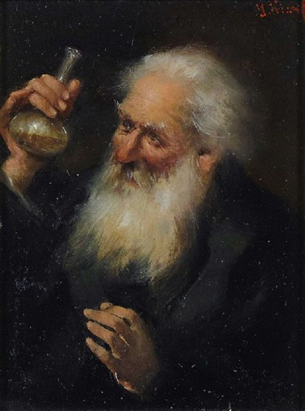 Monk with a Glass Flask, vintage artwork by Josef Kinzel, 12x8" (A4) Poster