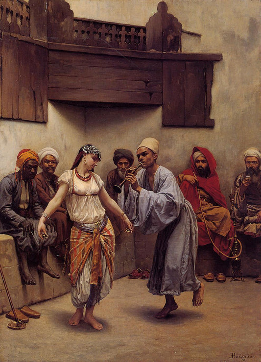 Dancing in a Cafe in Cairo, vintage artwork by Jacques Baugnies, 12x8" (A4) Poster