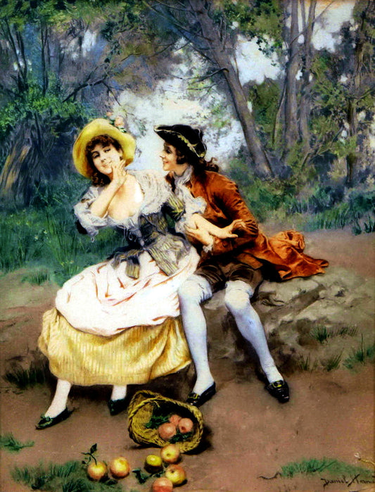 A flirtatious moment, vintage artwork by Daniel Hernández Morillo, 12x8" (A4) Poster