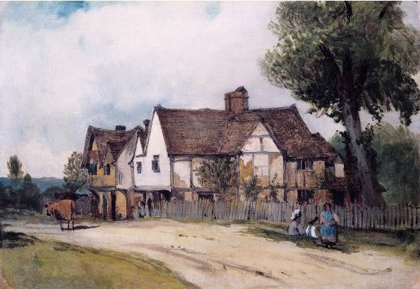 Landscape with Village House, vintage artwork by Frederick Waters Watts, A3 (16x12