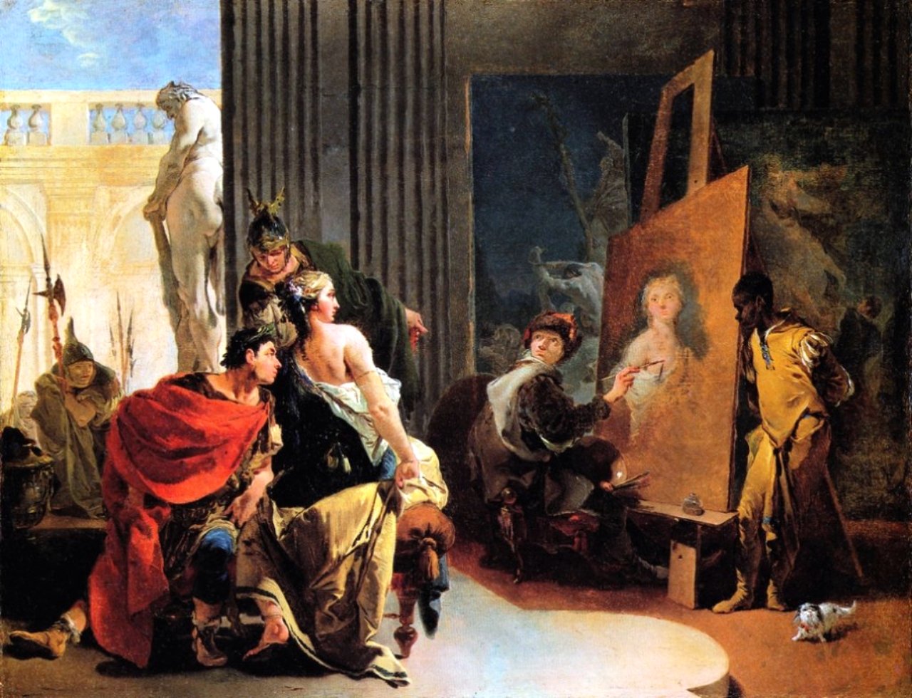 Alexander the Great and Campaspe in the Studio of Apelles, vintage artwork by Giovanni Battista Tiepolo, 12x8" (A4) Poster