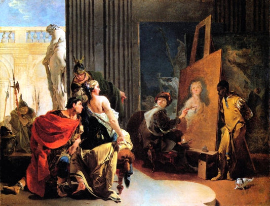 Alexander the Great and Campaspe in the Studio of Apelles, vintage artwork by Giovanni Battista Tiepolo, 12x8" (A4) Poster