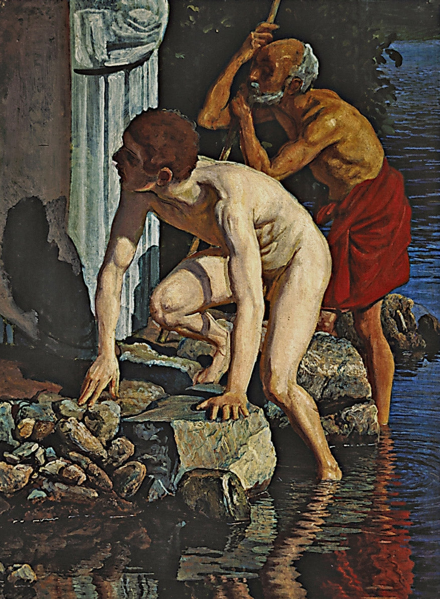 Study of an Old Man and a Boy, vintage artwork by Alexander Ivanov, A3 (16x12") Poster Print