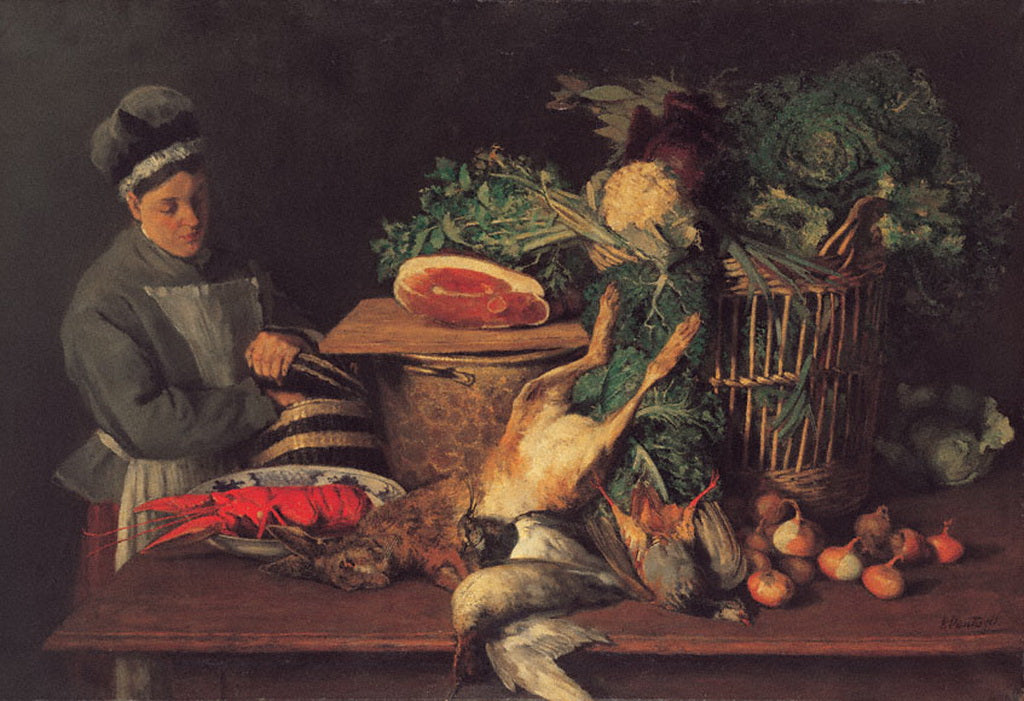 Still life and woman, vintage artwork by Periklis Pantazis, 12x8" (A4) Poster