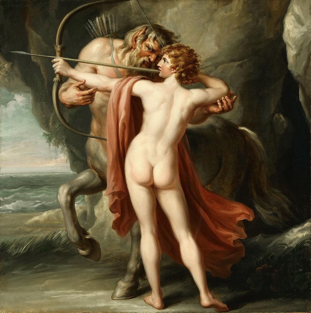 Chiron Instructing Achilles in the Bow, vintage artwork by Giovanni Battista Cipriani, 12x8" (A4) Poster