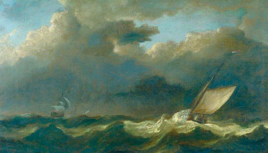 Fishing Boat and Man O'War in a Strong Breeze, vintage artwork by Willem van de Velde the Younger, 12x8" (A4) Poster
