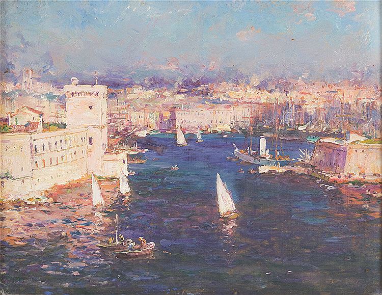 Entrance to Port of Marseille, vintage artwork by Jean-Baptiste Olive, 12x8" (A4) Poster