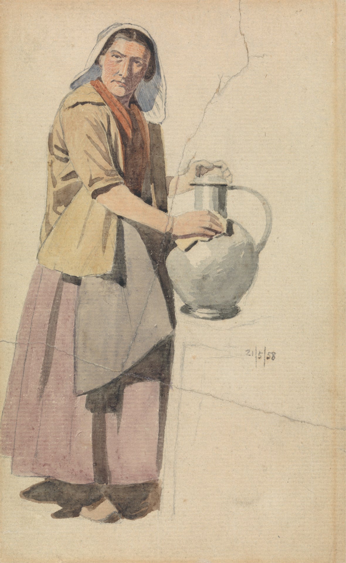 Portrait of a Woman with a Pitcher, vintage artwork by Richard Dadd, A3 (16x12") Poster Print