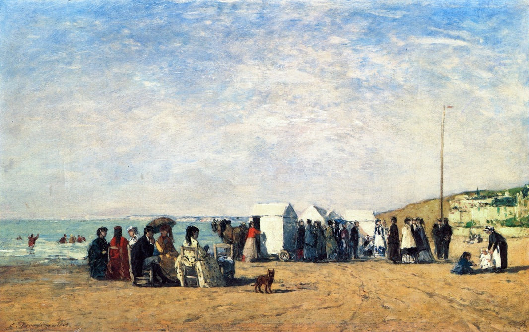 Bathing Hour on the Beach at Trouville, vintage artwork by Eugène-Louis Boudin, 12x8" (A4) Poster