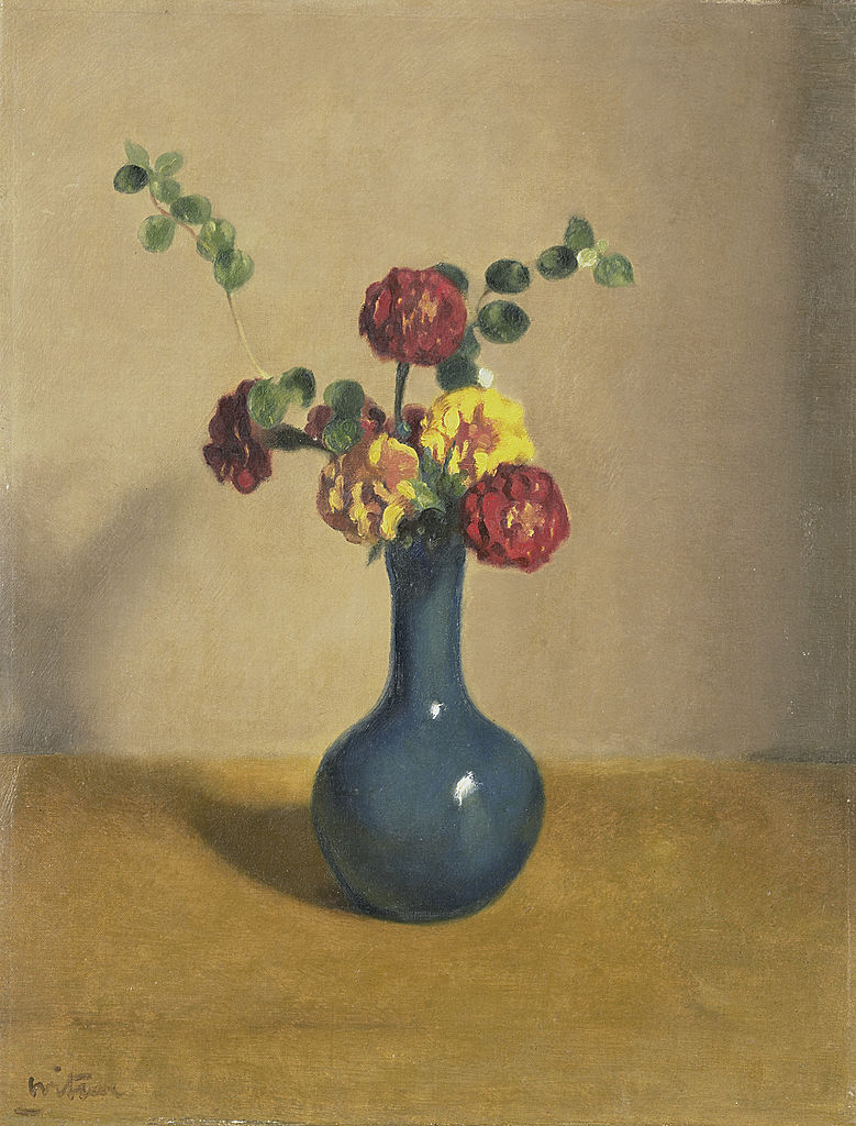 Marigolds in a blue vase by Willam Arnold Witsen,A3(16x12")Poster