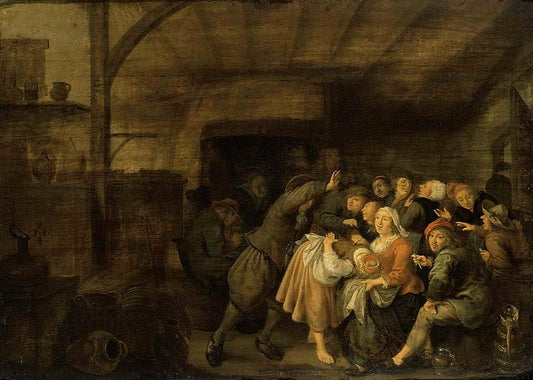 Peasants in an Inn Playing Games, vintage artwork by Jan Miense Molenaer, 12x8" (A4) Poster