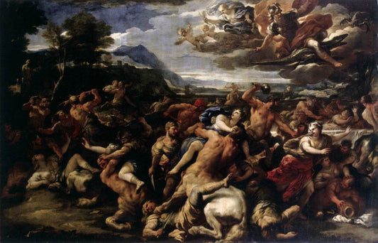 The Battle between Lapiths and Centaurs, vintage artwork by Luca Giordano, 12x8" (A4) Poster
